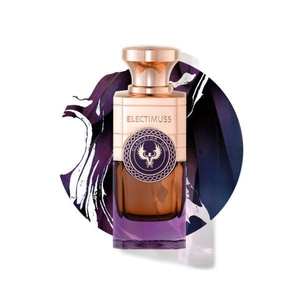 GLADIATOR OUD perfume on purple pattern circular background